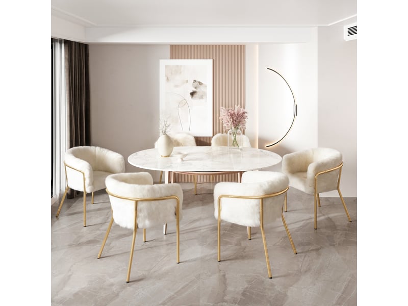  Lot de 6 chaises de salle à manger,57x57x77 cm,fausse fourrure,blanche  - Conforama B