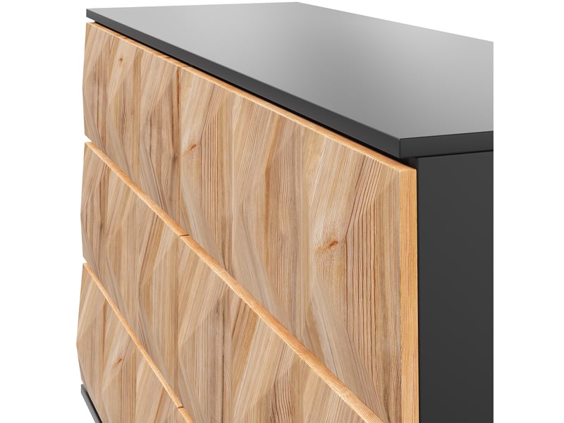  Buffet noir et bois naturel 120x40x85 cm - meuble de rangement moderne avec 6 tiroirs intégrés  - Conforama E