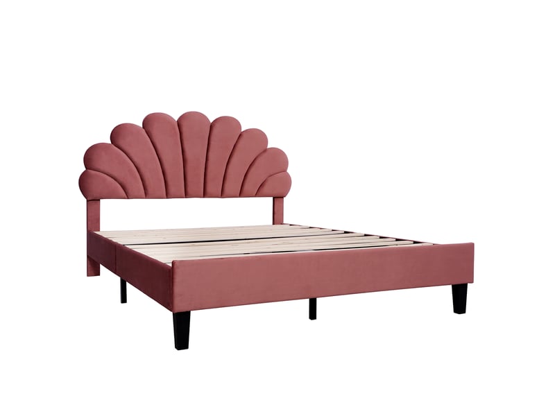  Lit double 140x200 cm velours rouge avec tête fleurie et sommier à lattes  - Conforama A