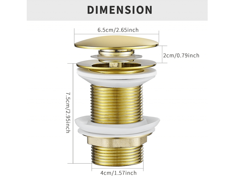  Or bonde de lavabo pop up sans trop plein,bouchon de vidange avec panier à crépine,bonde de vidage pour lavabo de salle de bain laiton  - Conforama B