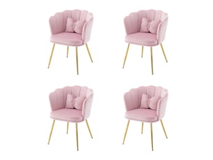 Lot de 4 chaises de salon, chaise rembourrée avec dossier en pétale, pieds en métal plaqué or et coussin papillon, rose, en velours