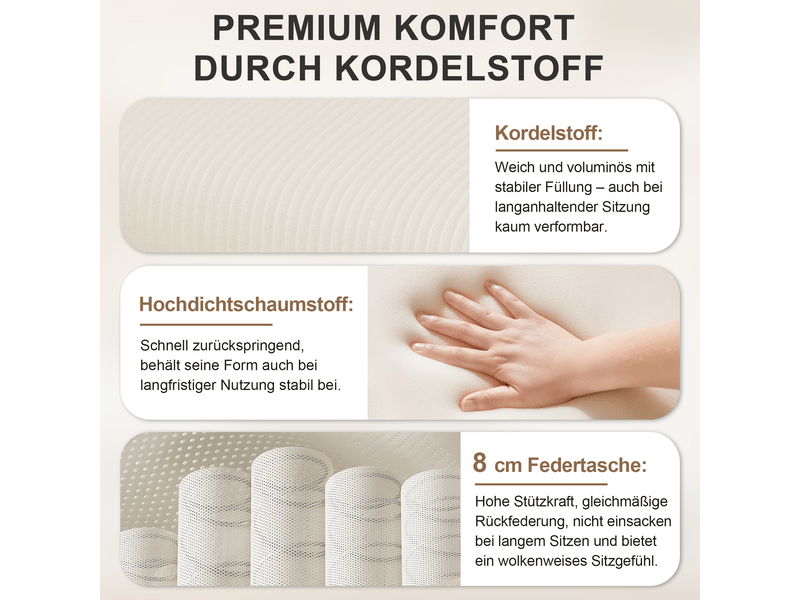 Canapé d'angle convertible 6 places en velours côtelé beige, avec pouf à rangement, 282×153×85 cm, mousse haute densité - Conforama E