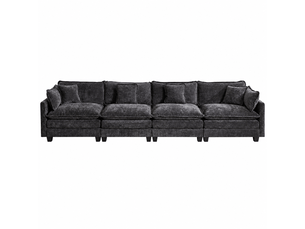 Canapé droit modulable 4 places 380 × 75 × 84 cm en chenille noir, coussins rembourrés