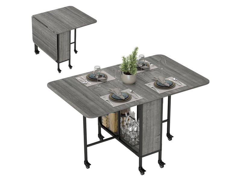  Table de salle à manger pliante pour 6 personnes avec étagère, en bois et métal, 130 x 80 x 74 cm, grise  - Conforama A