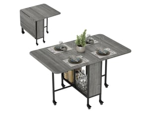 Table de salle à manger pliante pour 6 personnes avec étagère, en bois et métal, 130 x 80 x 74 cm, grise