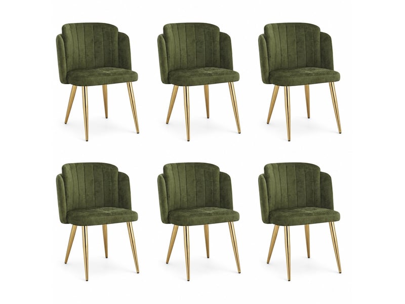  Lot de 6 chaises de salle à manger 58,5x62x78 cm rembourrées vertes pieds dorés  - Conforama A