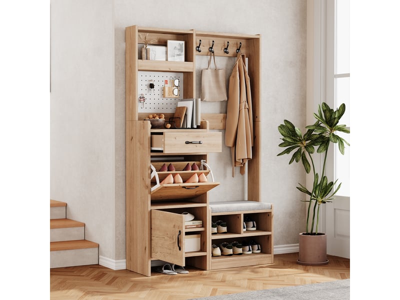  Portemanteau avec banc et rangement 108.5 x 180 cm en panneau de particules  - Conforama E
