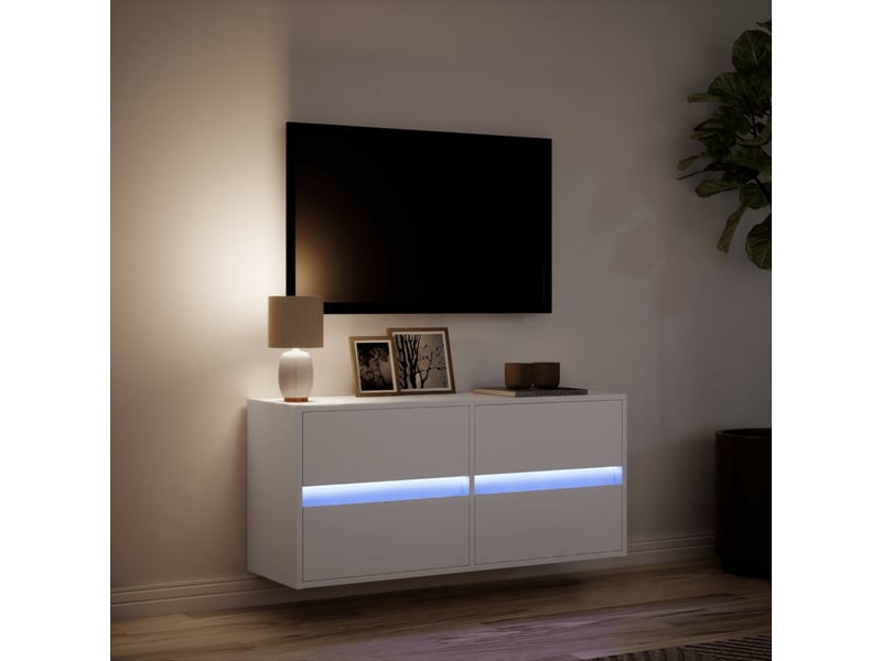  Meuble tv - banc tv - meuble de rangement mural avec lumières led blanc 100x31x45 cm  - Conforama E