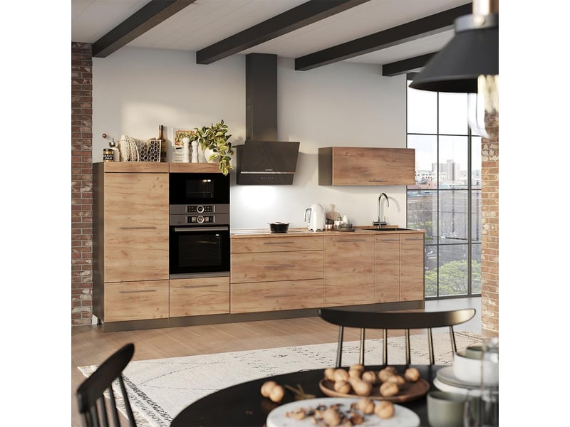  Vicco cuisine, chêne de force doréanthracite, 340cm sans pt  - Conforama C