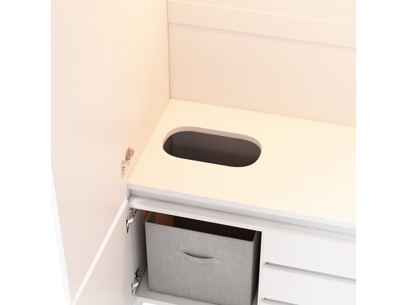  Armoire blanche avec panier à linge 90x50x200 cm éclairage led 3 tiroirs penderie  - Conforama R