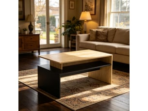 Table basse moderne avec rangement - design décalé, finition bicolore - unique