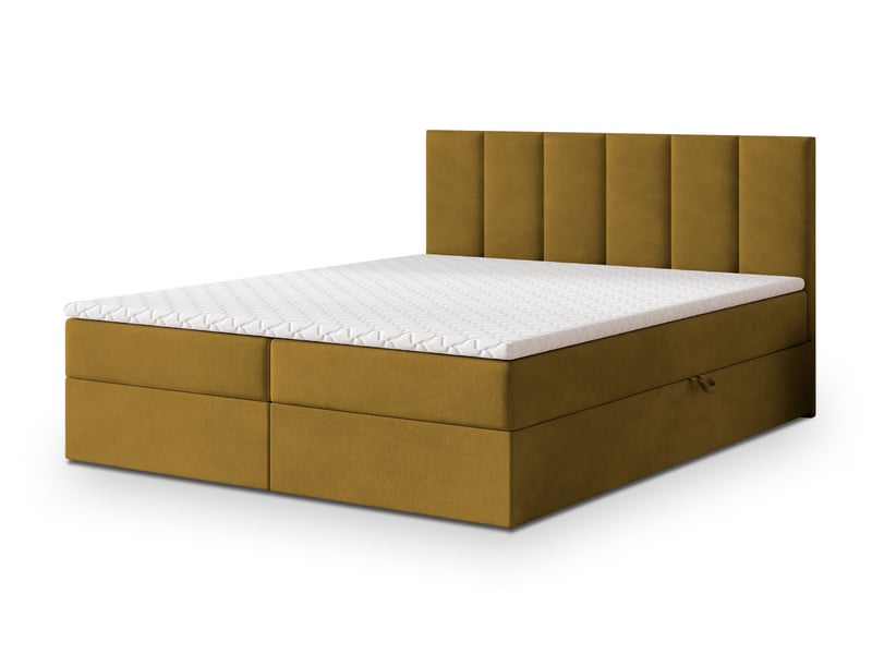 Boxspring meril 200x200 cm, lit complet avec matelas, jaune - Conforama A