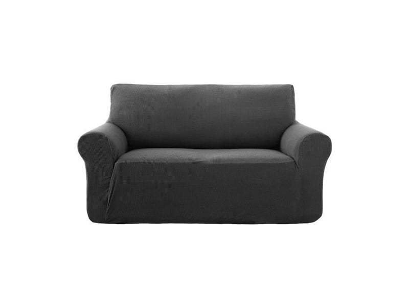  Housse canapé tout compris extensible en polaire imperméable deux places gris foncé 140-165 cm  - Conforama A