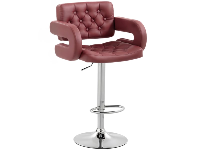  Tabouret de bar avec dossier et accoudoirs, hauteur réglable et repose-pieds, en similicuir rouge  - Conforama A