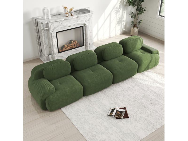  Canapé d'angle modulaire modenvie 4 places 388 x 103 x 70 cm velours côtelé vert sans cadre  - Conforama D