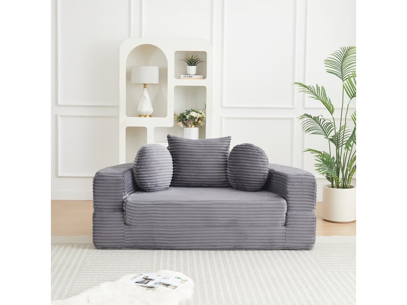  Canapé-lit 4-en-1 multifonction, sofa demi-rond convertible en lit rond, design compact, 2 coussins ronds et 1 coussin carré, salon  - Conforama B