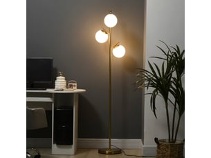 Lampadaire moderne à 3 points lumineux en acier et verre, ø 27 x 159 cm, doré