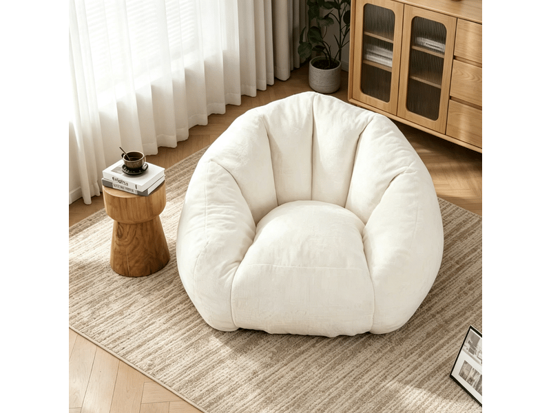  Pouf avec dossier en mousse, revêtement en polyester blanc  - Conforama D