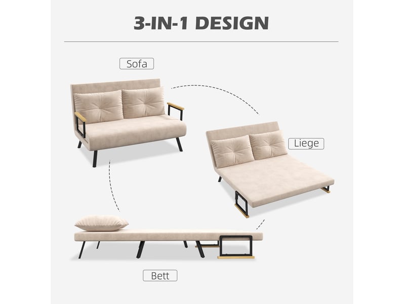  Fauteuil convertible avec dossier réglable 5 positions et coussin, fonction lit gain de place, en polyester beige  - Conforama E