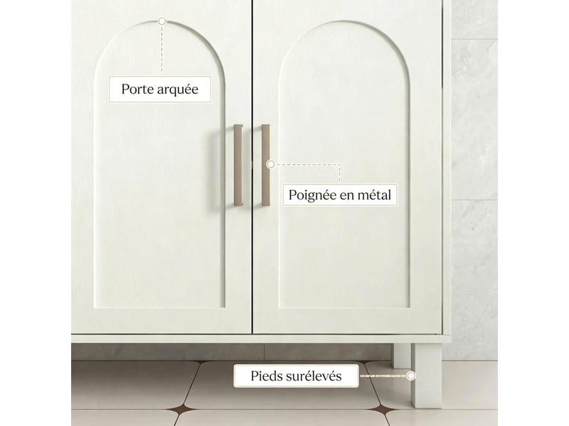  Meuble sous lavabo crème avec étagères 90 cm découpe u  - Conforama C