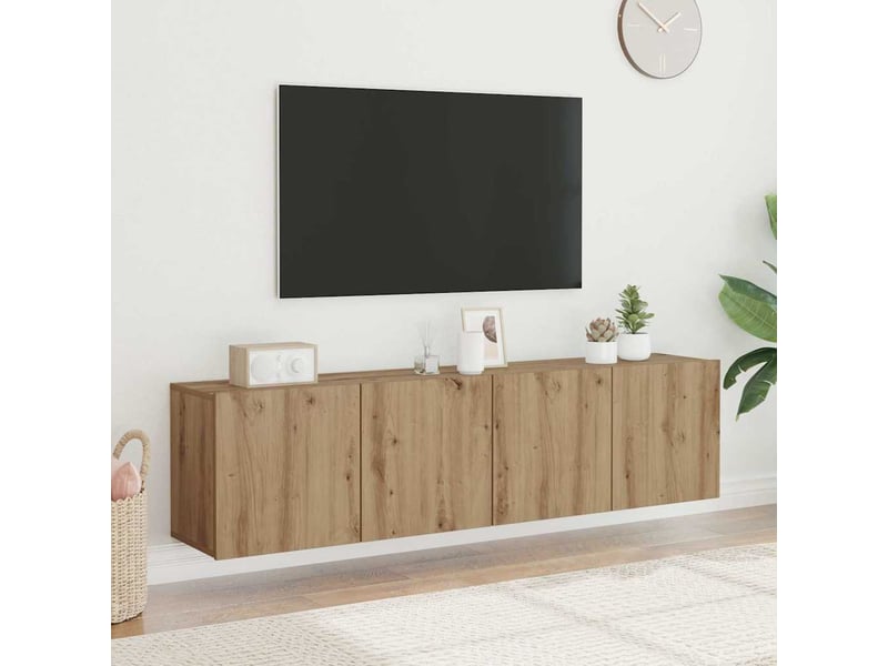  Lot de 2 meuble tv mural, meuble tv suspendu chêne artisanal 80x30x41 cm  - Conforama B