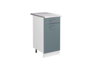 Vicco meuble bas sous-évier, bleu-grisblanc, 40cm plan de travail marbre