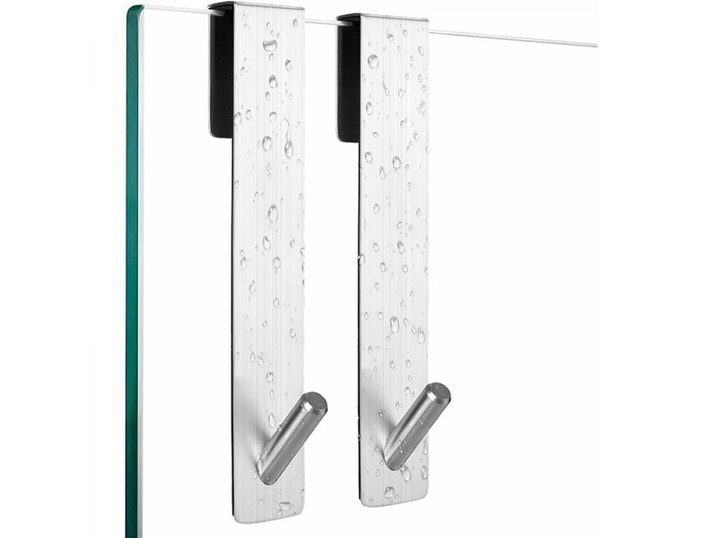  Crochets de douche, lot de 2 pour parois de douche, sans perçage, avec protection en mousse, porte-serviettes en inox, gris  - Conforama A