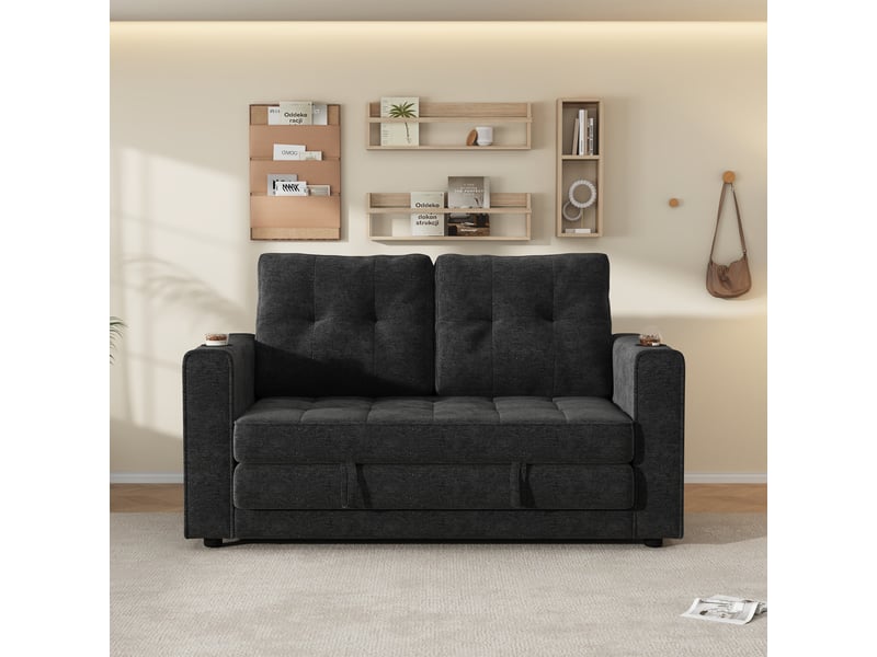  Canapé convertible 2 places 141x79x93 cm - canapé-lit extensible - dossier amovible et porte-gobelets - chenille - gris CozyNest - Conforama D