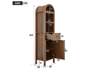Colonne de salle de bains noyer, 40 × 30 × 163 cm, mdf, éclairage led, éléments en verre, fermeture douce, étagères réglables