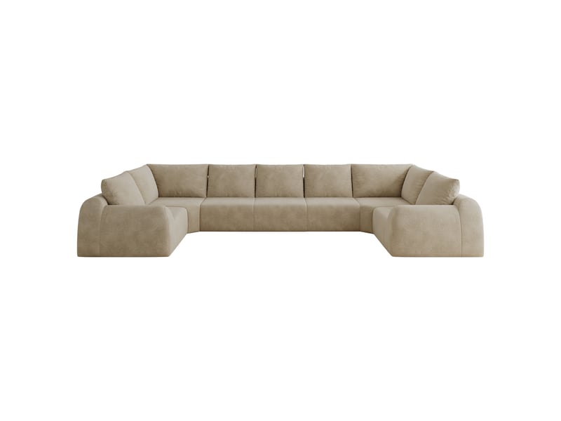  Canapé 7 places panoramique en u - 411x200x85cm - canapé tout en mousse compressé en tissu chenille sans montage - beige  - Conforama A