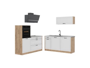 Vicco cuisine, blanc campagnechêne doré, 160cm plan de travail marbre