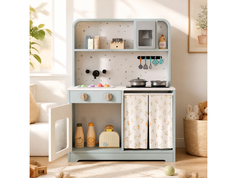  Cuisine enfant 60x29x81 cm avec machine à glaçons et micro-ondes mdf bleue  - Conforama C