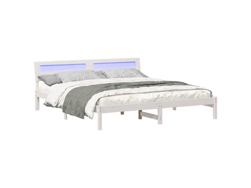 Lit double- lit adulte -  cadre de lit avec tête de lit blanc 200 x 200 cm pin massif  - Conforama B