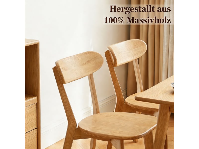  Chaise de salle à manger 2 pièces bois massif dossier courbé repose-pieds réglables couleur bois style mid-century-modern  - Conforama D