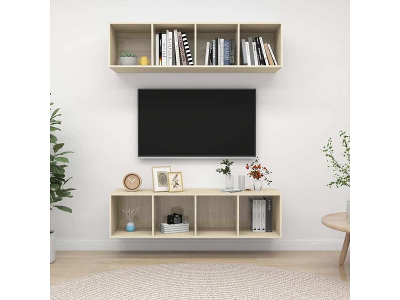  Lot de 2 meuble tv mural, meuble tv suspendu chêne sonoma bois d'ingénierie shl95892  - Conforama B