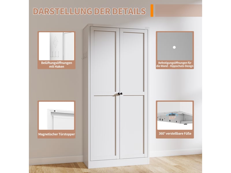 Armoire de rangement métallique blanche pour cuisine, 4 tablettes réglables en hauteur, armoire à provisions autoportante stable  - Conforama D