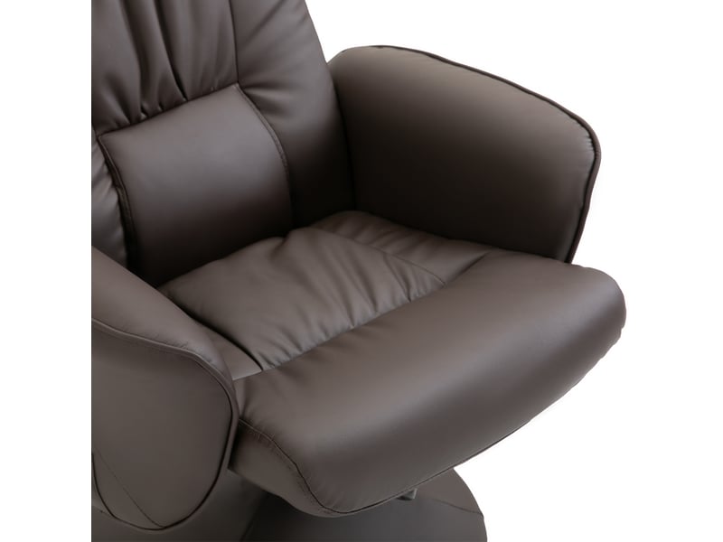  Fauteuil relax massant inclinable 76 x 81 x 105 cm – marron – pivotant 360° avec repose-pieds en simili cuir  - Conforama E