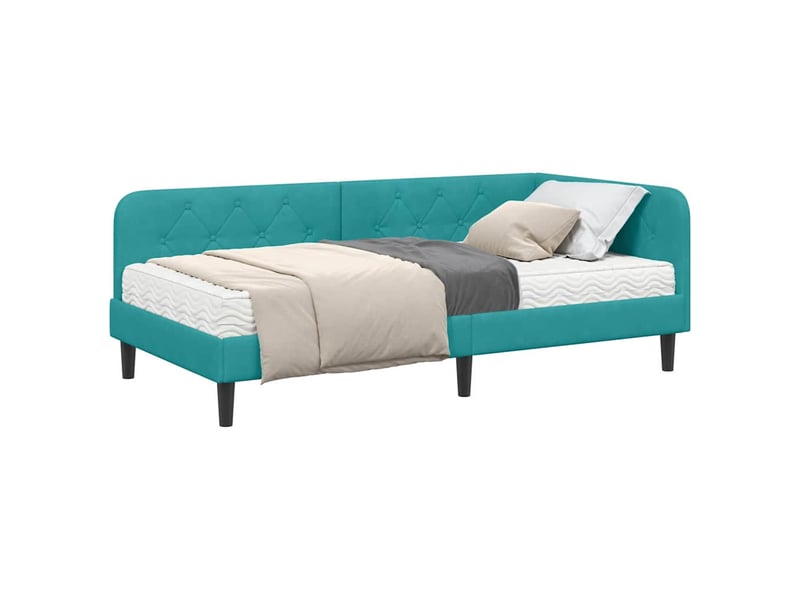 Lit simple- lit adulte - cadre de lit d'angle turquoise 90 x 190 cm velours - Conforama B
