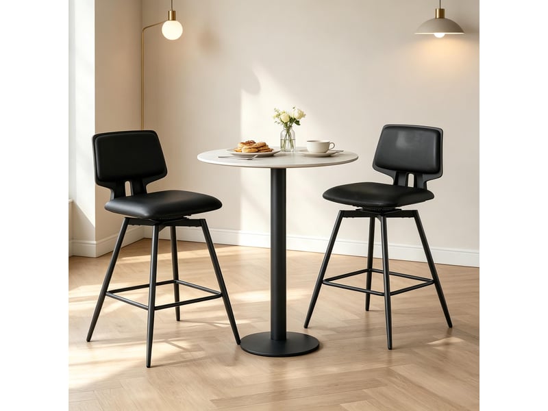  Tabourets de bar lot de 2 pivotants à 360° avec dossier - lpospi - repose-pieds, assise rembourrée, similicuir - noir  - Conforama B