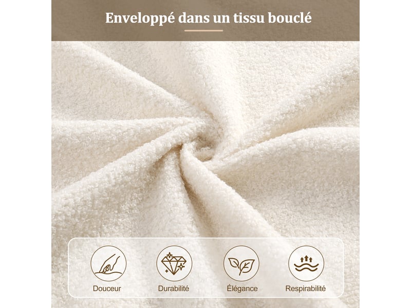  Lit coffre 140x190 cm - rangement hydraulique, tête de lit rembourrée, sommier à lattes, tissu bouclé beige  - Conforama D