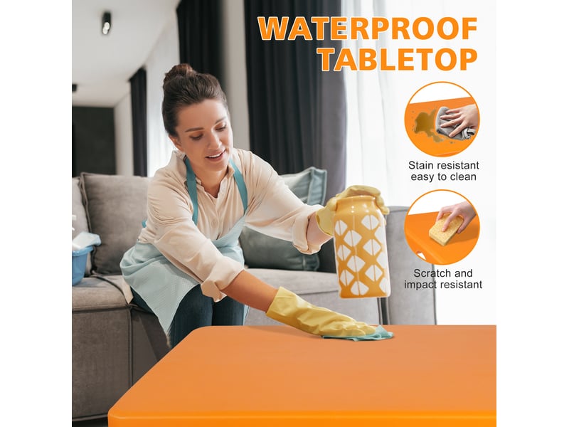  Table pliante portable orange 125 cm à hauteur réglable, avec poignée, pour camping, repas et réceptions  - Conforama E