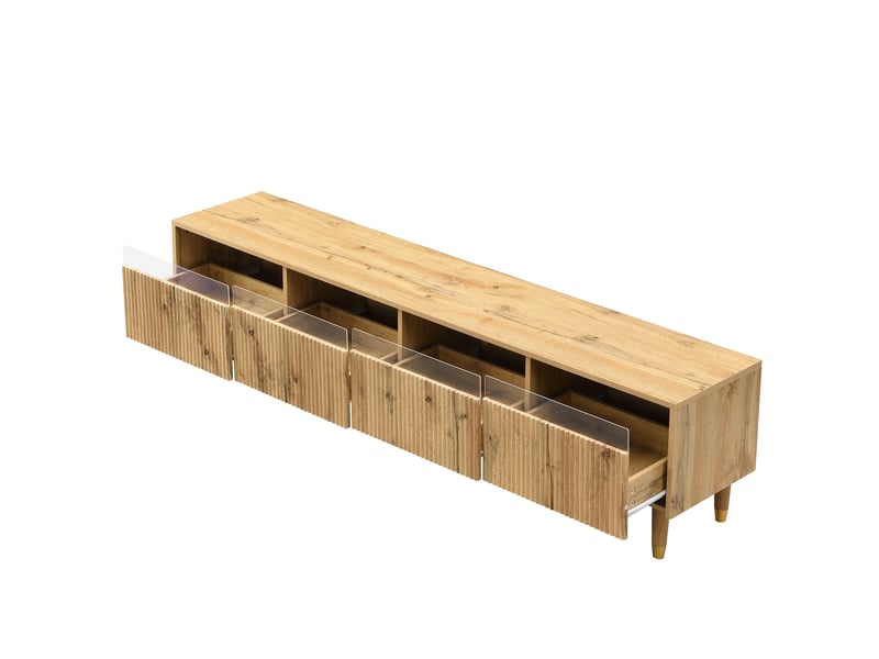  Ensemble meuble tv et table basse 178x35x45 cm et 110x50x40 cm, éclairage à diodes, mdf, bois clair et doré  - Conforama D