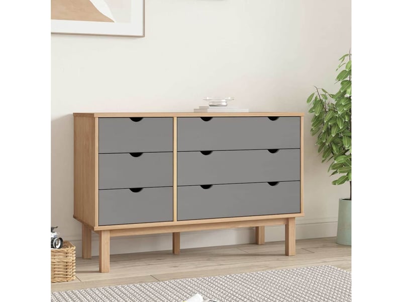  Commode, armoire à tiroirs bureau otta marron et gris 111x43x73,5 cm bois de pin massif  - Conforama B