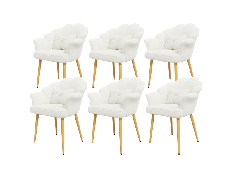  Lot de 6 fauteuils de salle à manger 64x65,5x85 cm en tissu bouclette blanc  - Conforama W