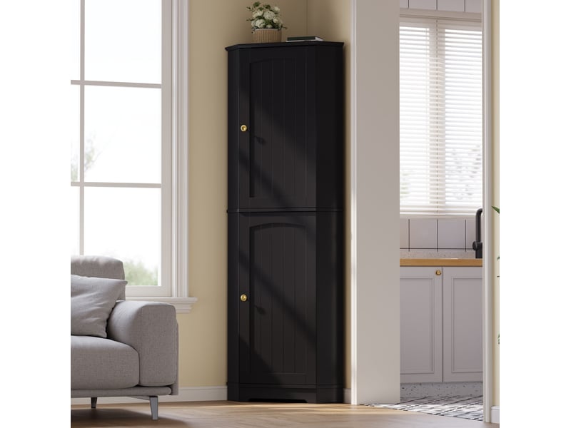 Armoire d’angle haute noire 42 x 42 x 166 cm avec 2 portes et étagères réglables - Conforama B