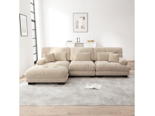 Canapé d'angle modulable modenvie 3 places avec ottomans mobiles 313 x 145 x 81 cm chenille café clair
