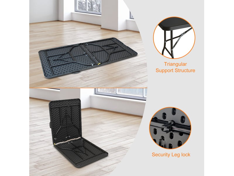 Table de jardin pliante 180x73,6x73,6 cm noire en plastique, structure en acier, pour 6 à 8 personnes - Conforama D