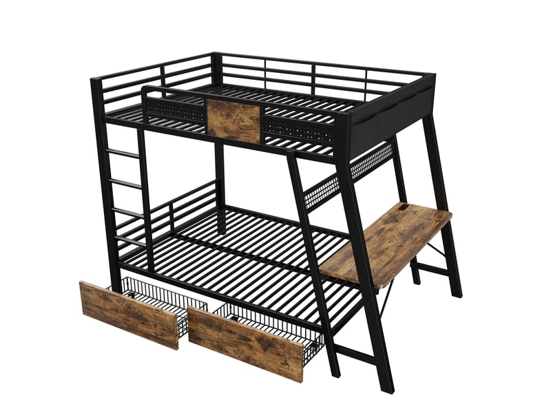  Lit superposé 140×200 cm – avec prise électrique – ports usb et type-c inclus – bandeau led inclus – noir (matelas non inclus)  - Conforama W
