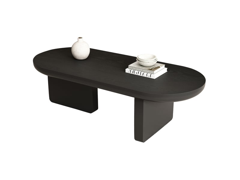  Table basse ovale 119,7 x 49,8 x 35,5 cm en mdf noir avec patins en feutre  - Conforama A