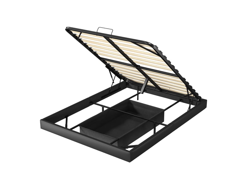  Cadre de lit coffre sans tête de lit - 160 x 200 cm-noir - avec éclairage led sous le lit, prises et vérins hydrauliques  - Conforama D